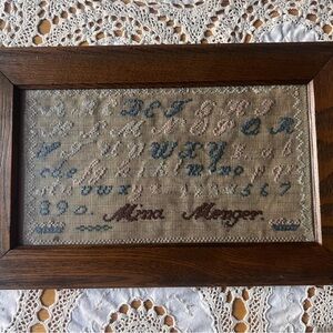Antique Alphabet Sampler - Hand-Stitched by Anna Meyer, 1890 - Framed Needlework
